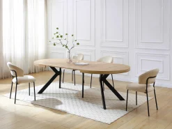 Mesa de comedor extensible 6 a 12 comensales de MDF y acero - Natural y negro - KOMONI