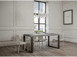 Mesa de comedor extensible tiroz-Color Gris cemento-Soporte 4 pies-Alargaderas -Ancho extensible