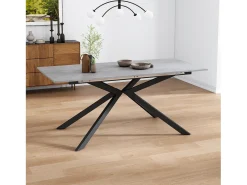 Mesa de comedor extensible - patas cruzadas de hierro forjado - tapa con diseño de cemento - Gris y negro