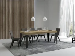 Mesa de comedor extensible Flavio-Color Natural-Soporte 4 pies-Alargaderas -Ancho extensible