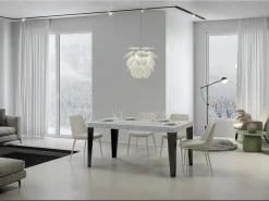 Mesa de comedor extensible Flavio-Color Blanco-Soporte 4 pies-Alargaderas -Ancho extensible