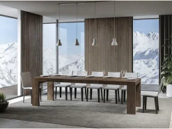 Mesa de comedor extensible de madera Ribo-Color Marrón-Soporte 2 pies-Alargaderas -Ancho extensible