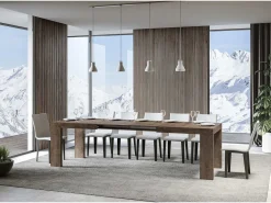Mesa de comedor extensible de madera Ribo-Color Marrón-Soporte 2 pies-Alargaderas -Ancho extensible