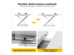 Mesa de comedor extensible para 4 a 6 personas - 118/157 x 70 x 75 cm - Tablero efecto mármol - MDF y metal - Blanco