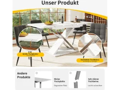 Mesa de comedor extensible para 4 a 6 personas - 118/157 x 70 x 75 cm - Tablero efecto mármol - MDF y metal - Blanco