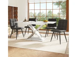 Mesa de comedor extensible para 4 a 6 personas - 118/157 x 70 x 75 cm - Tablero efecto mármol - MDF y metal - Blanco