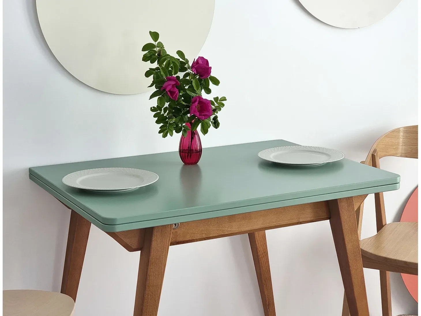 Mesa de comedor extensible 90 x 65 cm Envelope Blanco Tiza Roble
