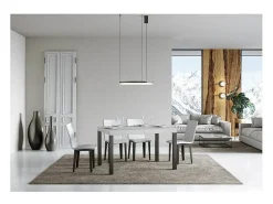Mesa de comedor extensible Karry-Color Blanco-Soporte 2 pies-Ancho extensible