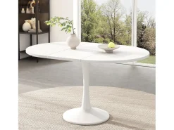 Mesa de comedor extensible ovalada para 4-6 personas 140x100cm en MDF con pata central, color blanco