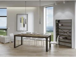 Mesa de comedor extensible tiroz-Color Marrón-Soporte 4 pies-5 alargaderas finas-Ancho extensible
