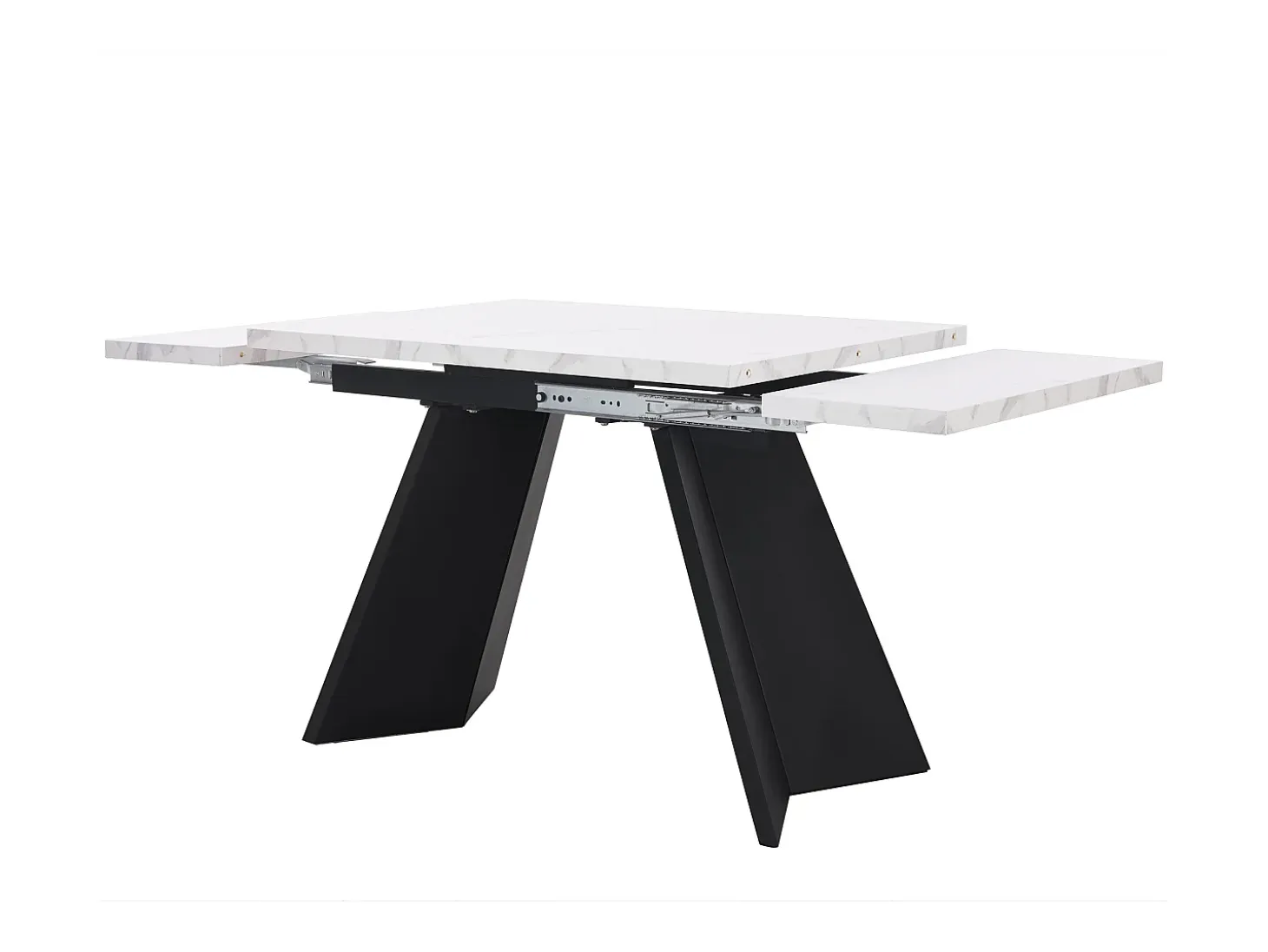 Mesa de comedor extensible - 99-159 x 74 x 77 cm - Tablero efecto mármol - Patas de MDF y metal - Blanco + negro