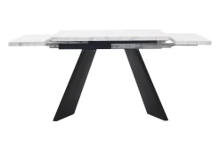 Mesa de comedor extensible - 99-159 x 74 x 77 cm - Tablero efecto mármol - Patas de MDF y metal - Blanco + negro