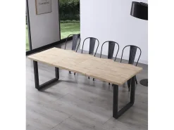 Mesa de comedor extensible de 77x80x148-180-220 cm en roble nordish y patas negras Jack