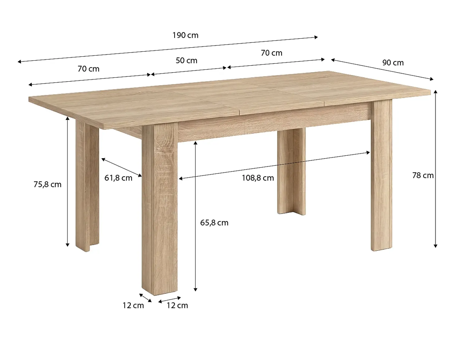 Mesa de comedor extensible en roble canadian 140-190x90 cm Sira Roble Canadian