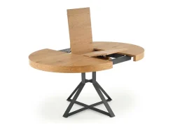 Mesa de comedor extensible con tablero de aspecto roble y patas de metal negro CERVANTES
