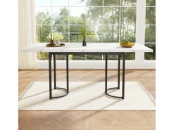 Mesa de comedor extensible (140-179.5 x 80 cm) - en MDF y metal - tablero efecto mármol - Blanco