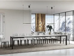 Mesa de comedor extensible Karry evolución-Color Blanco-Base y soporte con ruedas-Ancho extensible