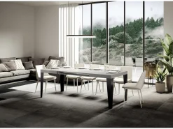 Mesa de comedor extensible Flavio-Color Blanco-Base y soporte con ruedas-Alargaderas -Ancho extensible