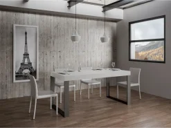 Mesa de comedor extensible tiroz-Color Blanco-Base y soporte con ruedas-Alargaderas -Ancho extensible