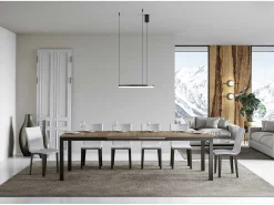 Mesa de comedor extensible Karry evolución-Color Natural-Soporte 2 pies-Ancho extensible