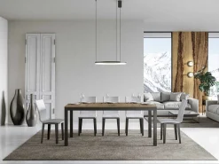 Mesa de comedor extensible Karry evolución-Color Natural-Soporte 2 pies-Ancho extensible