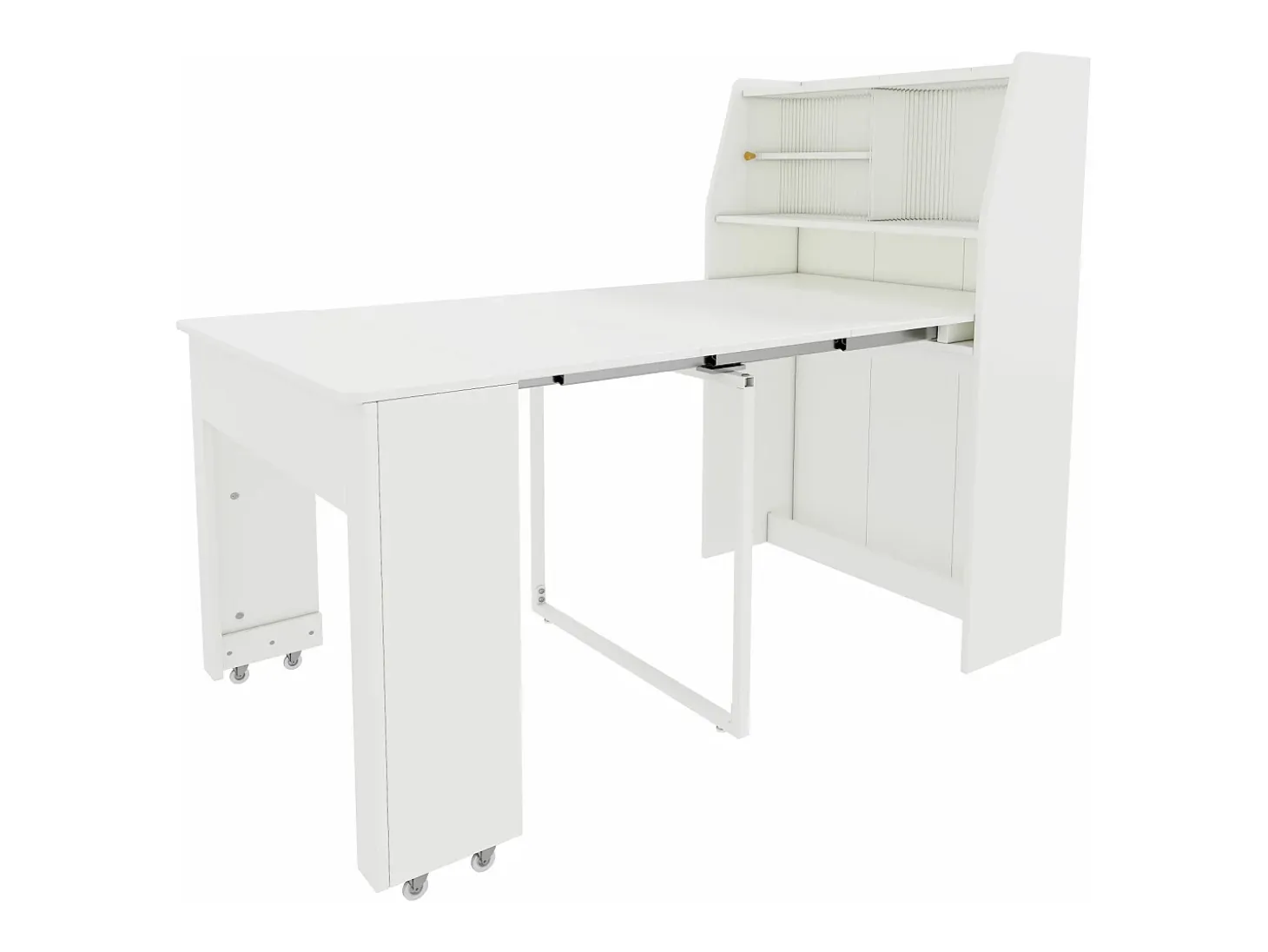 Mesa de comedor extensible para 4 a 6 cubiertos con armario - L52/132,5xB80xH76cm - Tablero de partículas - Blanco