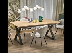 Mesa de comedor extensible 180 - 300 cm en madera natural con patas de metal negro HENRY