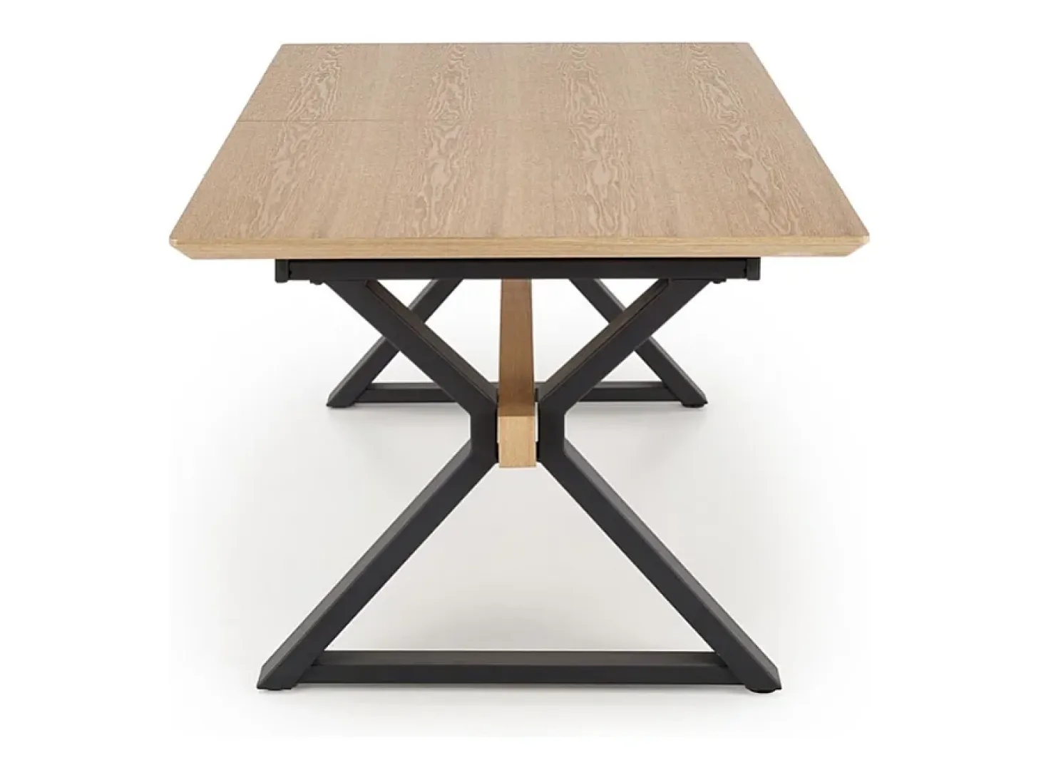Mesa de comedor extensible 180 - 300 cm en madera natural con patas de metal negro HENRY