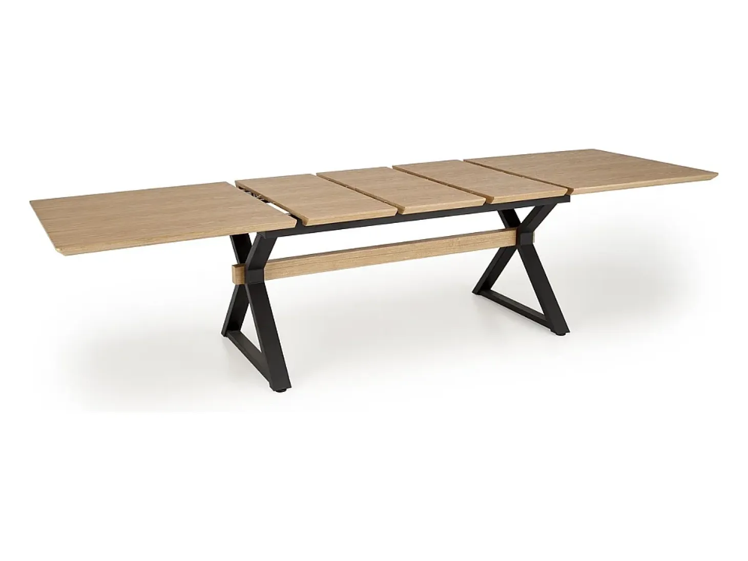 Mesa de comedor extensible 180 - 300 cm en madera natural con patas de metal negro HENRY