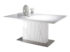 Mesa de comedor extensible de diseño Cesar lacada en blanco con patas de acero blanco 160 a 220 cm