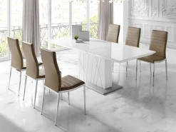 Mesa de comedor extensible de diseño Cesar lacada en blanco con patas de acero blanco 160 a 220 cm