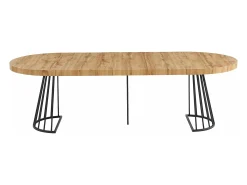 Mesa de comedor extensible 2 a 12 comensales de MDF y acero - Natural y negro - FIRELA
