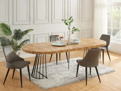 Mesa de comedor extensible 2 a 12 comensales de MDF y acero - Natural y negro - FIRELA