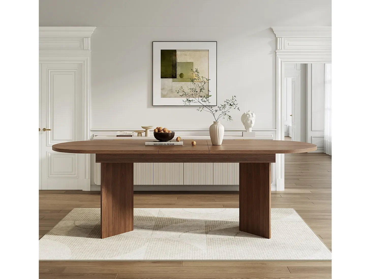 Mesa de comedor extensible 160-200×90×75 cm - para 6-8 personas - esquinas redondeadas - tablero grueso - MDF - marrón