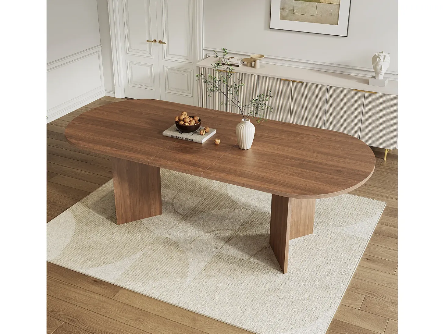 Mesa de comedor extensible 160-200×90×75 cm - para 6-8 personas - esquinas redondeadas - tablero grueso - MDF - marrón