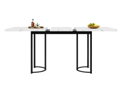 Mesa de comedor extensible para 4 a 6 personas - 140/179,5 x 80 x 75,5 cm - Tablero extensible - MDF + Patas de metal - Blanco + negro