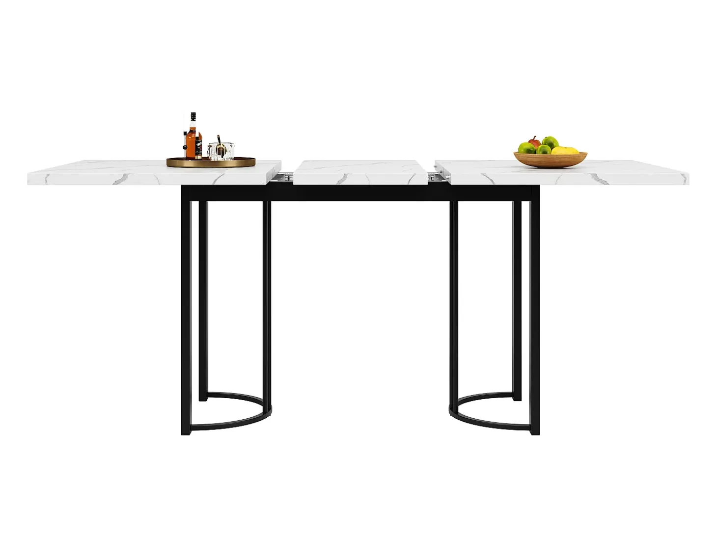 Mesa de comedor extensible para 4 a 6 personas - 140/179,5 x 80 x 75,5 cm - Tablero extensible - MDF + Patas de metal - Blanco + negro