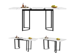 Mesa de comedor extensible para 4 a 6 personas - 140/179,5 x 80 x 75,5 cm - Tablero extensible - MDF + Patas de metal - Blanco + negro