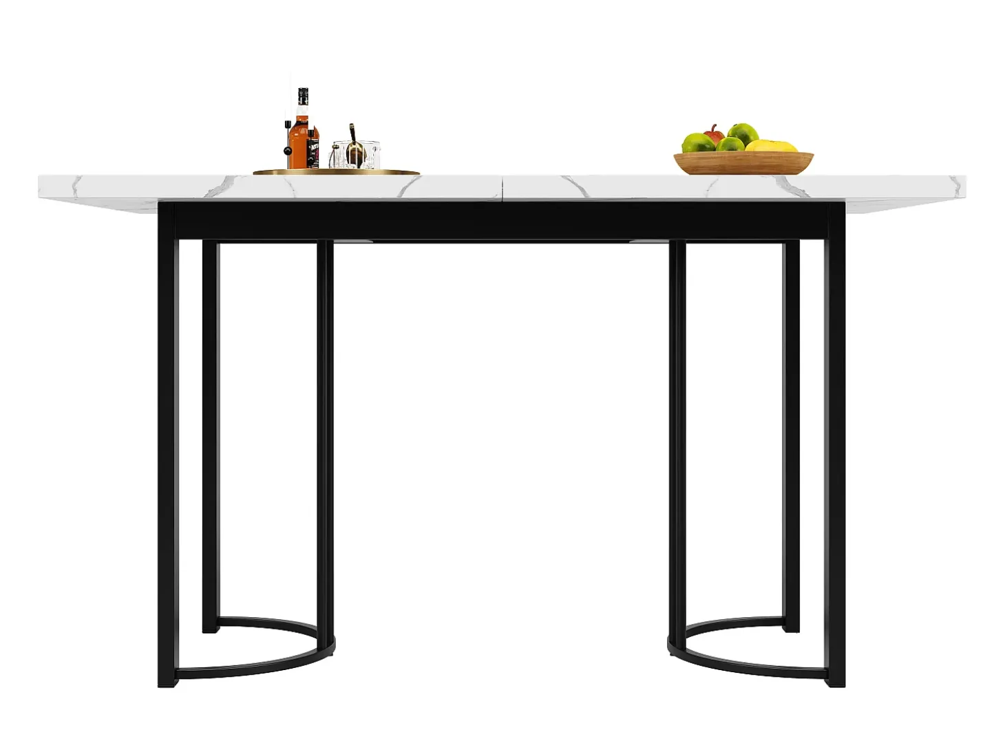 Mesa de comedor extensible para 4 a 6 personas - 140/179,5 x 80 x 75,5 cm - Tablero extensible - MDF + Patas de metal - Blanco + negro