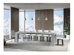 Mesa de comedor extensible de madera Ribo-Color Gris cemento-Soporte 4 pies-Alargaderas -Ancho extensible