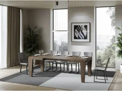 Mesa de comedor extensible de madera Kristo patas en V-Color Marrón-Soporte 4 pies-Alargaderas -Ancho extensible