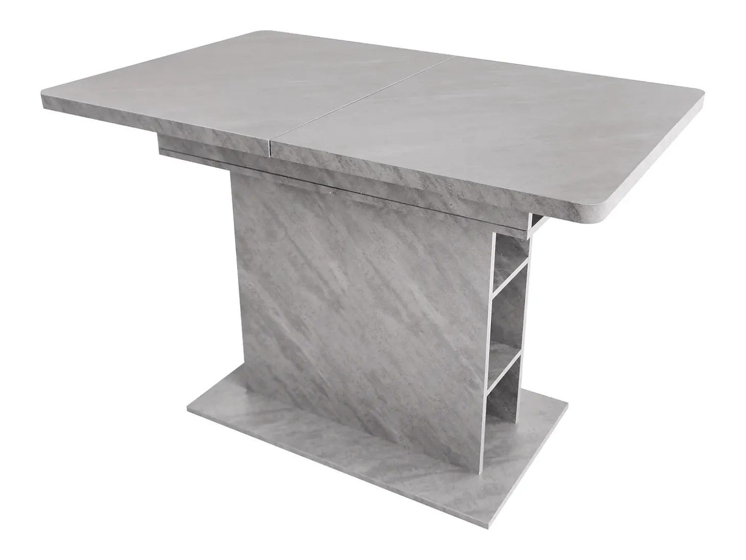 Mesa de comedor extensible para 4-6 personas 130x70cm en tablero de partículas con almacenaje, chapa de mármol gris