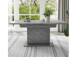 Mesa de comedor extensible para 4-6 personas 130x70cm en tablero de partículas con almacenaje, chapa de mármol gris