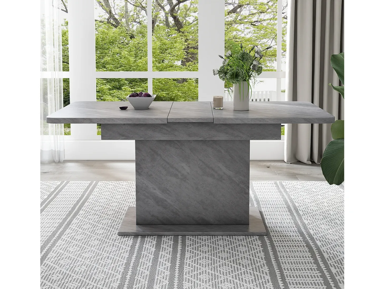 Mesa de comedor extensible para 4-6 personas 130x70cm en tablero de partículas con almacenaje, chapa de mármol gris