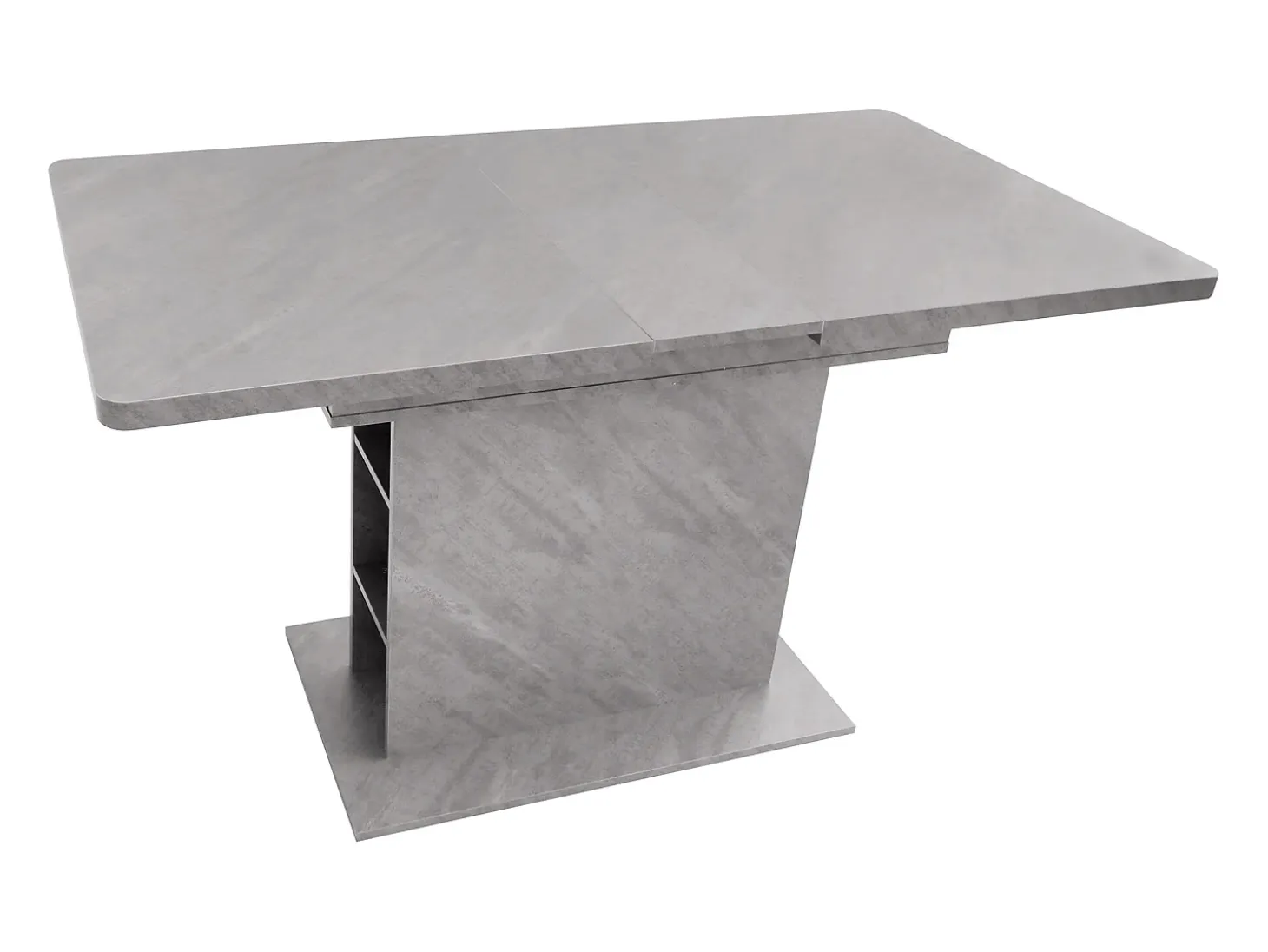 Mesa de comedor extensible para 4-6 personas 130x70cm en tablero de partículas con almacenaje, chapa de mármol gris
