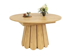 Mesa de comedor extensible redonda/ovalada, MDF, acabado madera natural (118x118x76cm)