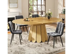 Mesa de comedor extensible redonda/ovalada, MDF, acabado madera natural (118x118x76cm)