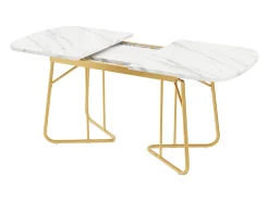 Mesa de comedor extensible para 4 a 6 cubiertos - L 140/180 x W 80 x H 75 cm - Madera MDF y metal - Diseño mármol - Blanco