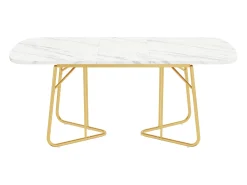 Mesa de comedor extensible para 4 a 6 cubiertos - L 140/180 x W 80 x H 75 cm - Madera MDF y metal - Diseño mármol - Blanco