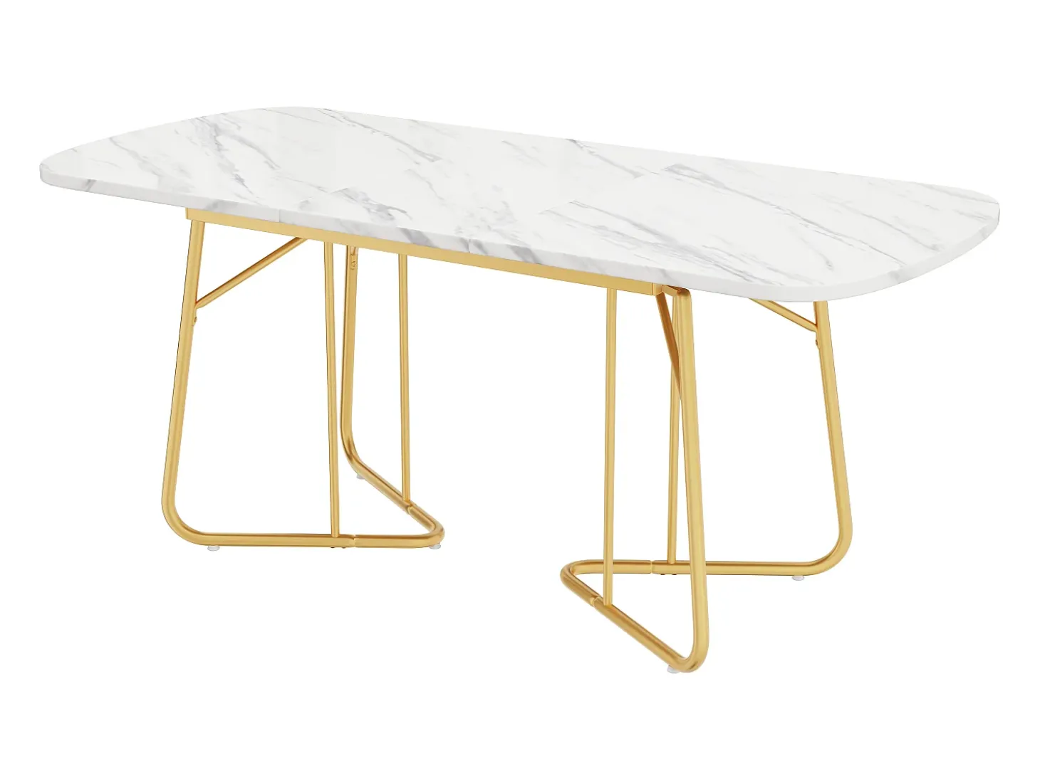 Mesa de comedor extensible para 4 a 6 cubiertos - L 140/180 x W 80 x H 75 cm - Madera MDF y metal - Diseño mármol - Blanco